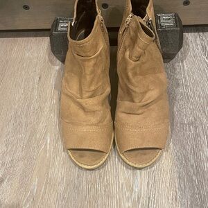 Tan Peep-Toe Ankle Boots